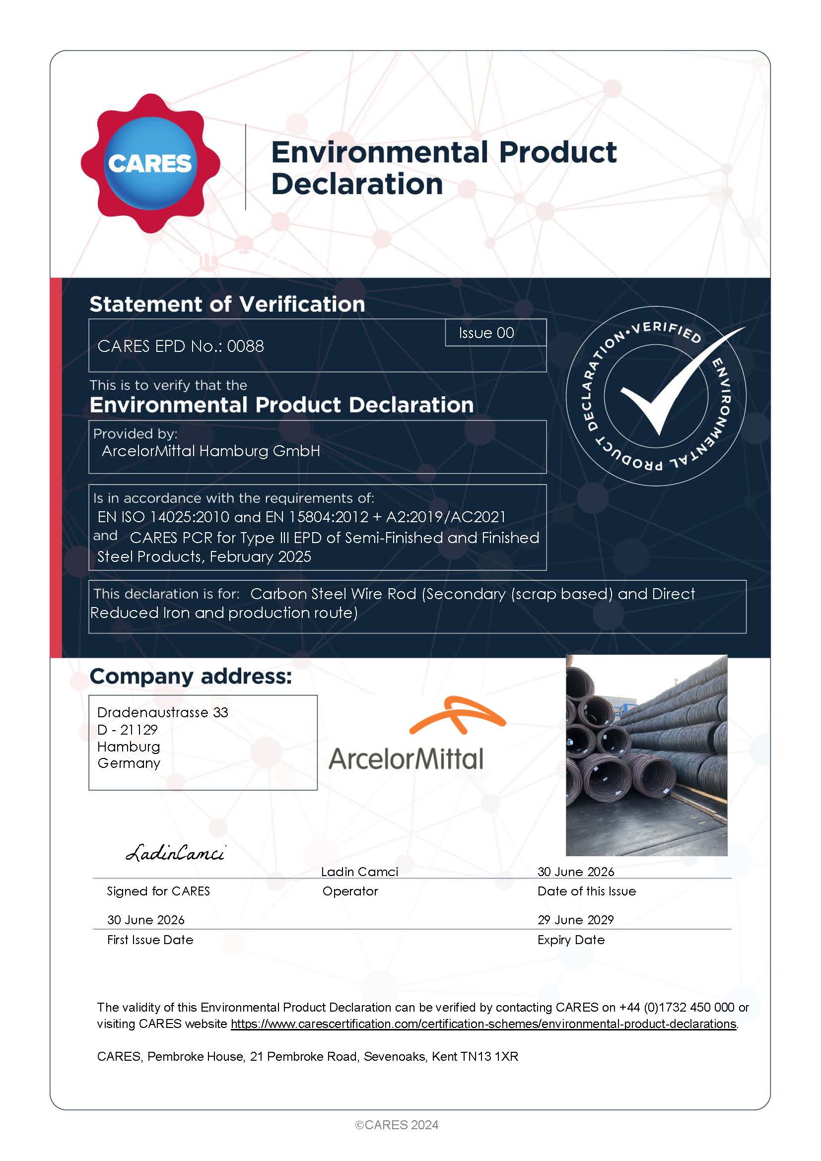 ArcelorMittal Hamburg GmbH EPD